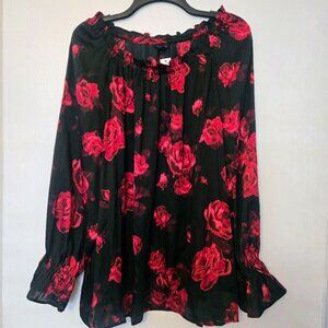 NWT Talbots black‎ floral L/S blouse Size XL